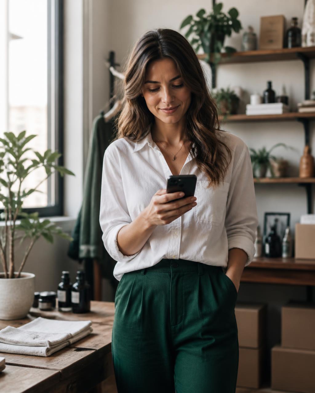 Small business owner reviewing new leads on a phone